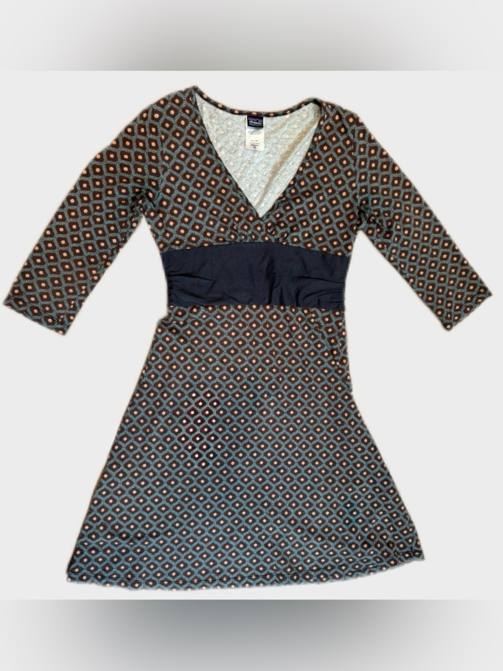 Patagonia Margot Organic Cotton Geometric 3/4 Sleeve Dress Size XS